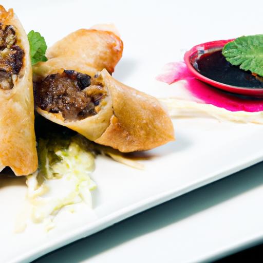 Crispy Duck Confit Spring ⁣Rolls with Tangy Plum ⁣Gastrique