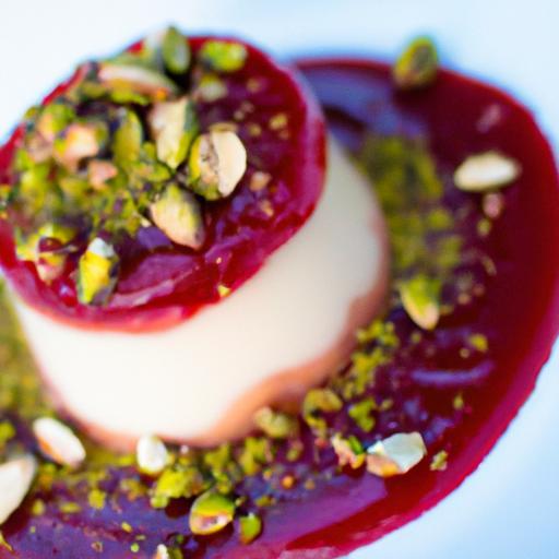 Pomegranate Molasses Panna Cotta with Crunchy Pistachio Crumble