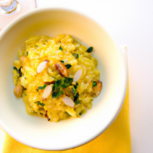 Golden Saffron Risotto with Tangy Fennel and Crunchy Almonds