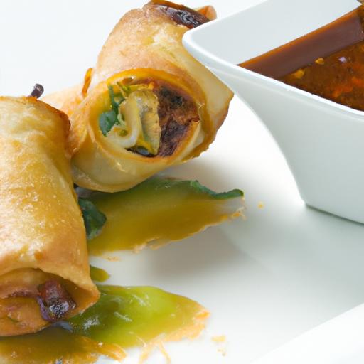 Crisp Duck Confit ‍Spring Rolls paired with Plum Gastrique