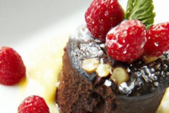 Molten Lava Cake Elegance: Gold Leaf & Raspberry Bliss