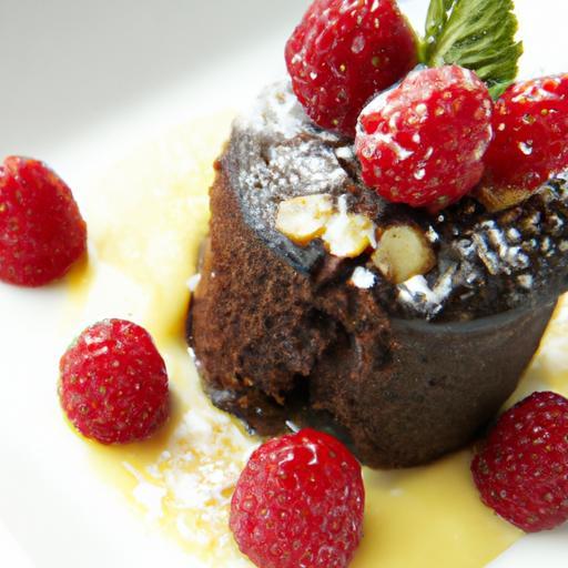 Molten Lava Cake Elegance: Gold Leaf & Raspberry Bliss