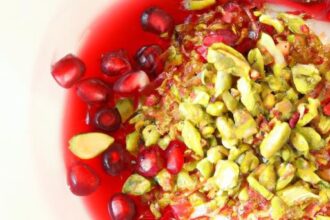 Tangy Pomegranate Molasses Panna Cotta with Crunchy Pistachio Crumble