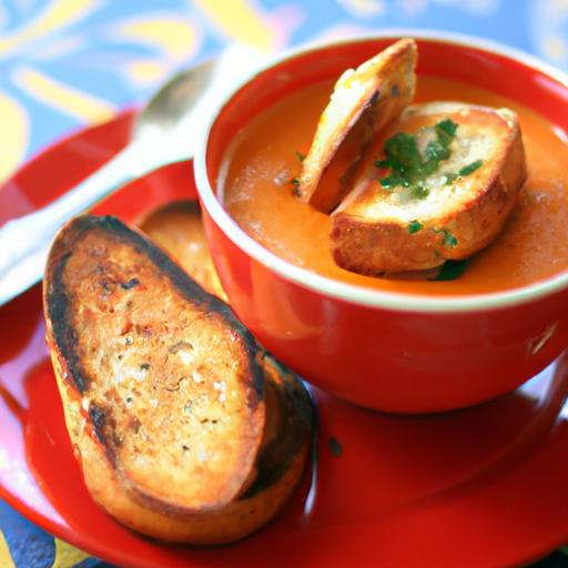 Savor Creamy Tomato Bisque Paired with Grilled Cheese Croutons