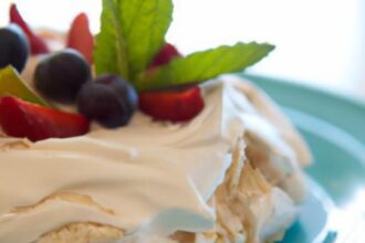 Fluffy Aquafaba Pavlova Topped with Coconut Whipped Cream