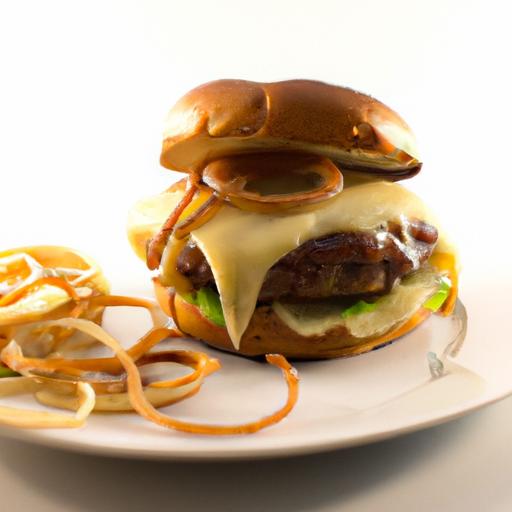 Savory delight: smoked Gouda & Caramelized Onion Burger