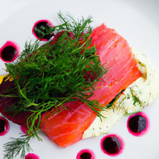 Vibrant Beetroot-Cured Salmon with herbaceous Dill Crème Fraîche