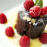 Molten Lava Cake Elegance: Gold Leaf & Raspberry Bliss