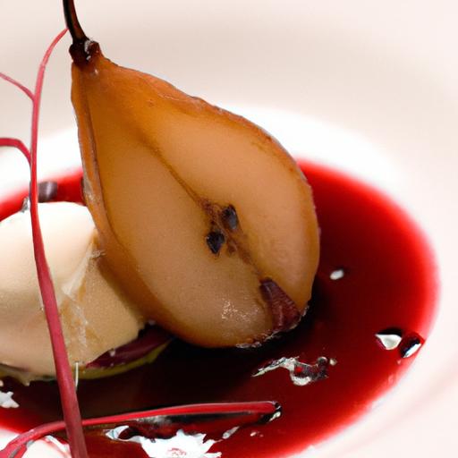 Elegant Poached Pear in Red Wine Paired with Vanilla Ice Cream