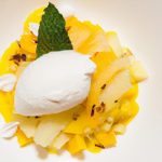 Tropical Delight: Mango Sorbet with Coconut Foam & Lime Zest