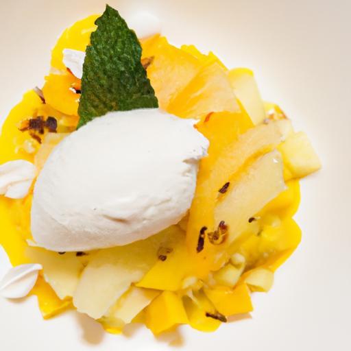 Tropical Delight: Mango Sorbet with Coconut Foam & Lime Zest