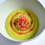 Chilled Heirloom Tomato Gazpacho Meets Creamy Avocado Sorbet